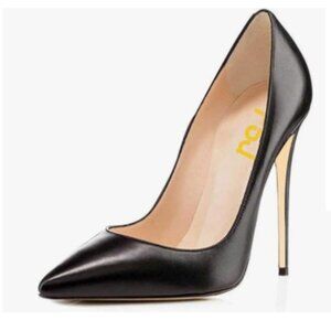 FSJ Black Pointed Toe Pumps High Heel Sexy Stilettos Slip On Office Cute Shoes